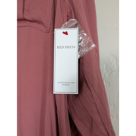 Aura Dress Womens Medium Dusty Rose Pink High Low‎ Tiered Button Down Pockets - Picture 2 of 8